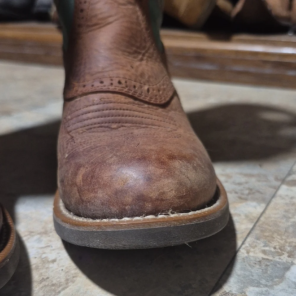 Ariat 14” Heritage Buckaroo Tall Western Boots 14101 Brown Teal Leather 8.5B - Picture 4 of 16